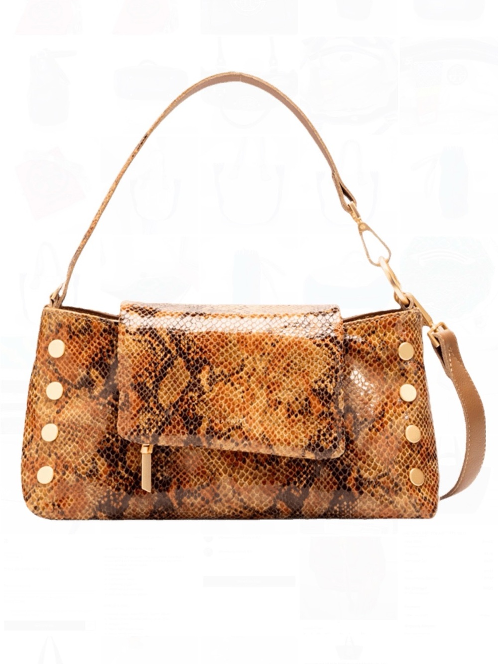 HAMMITT VIP Multicolor Snake Print Leather Flap 2 Straps Shoulder Bag Crossbody